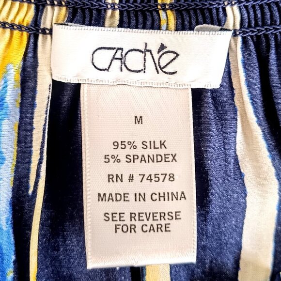 Cache Blue Yellow Abstract Print Silk Tunic Top - Picture 4 of 5